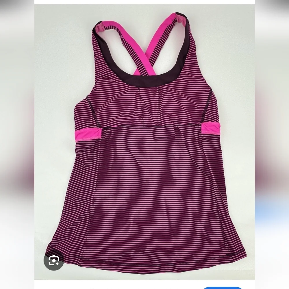 Lululemon Stuff Your Bra Tank  Size 6 Plum Pink Hyper Stripe Raspberry Glo●